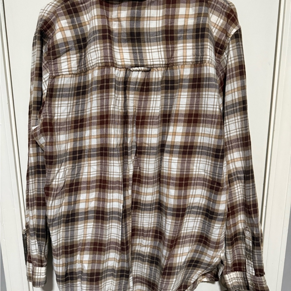 American Eagle Eyelet Top with Brown Plaid Trim - Cream & Brown - Picture 5 of 5